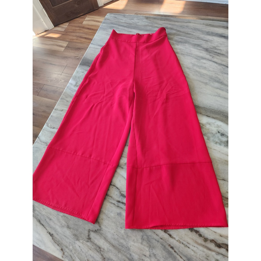 Amanda Uprichard Red Wide Leg Culotte Pants High Rise XS Career Business